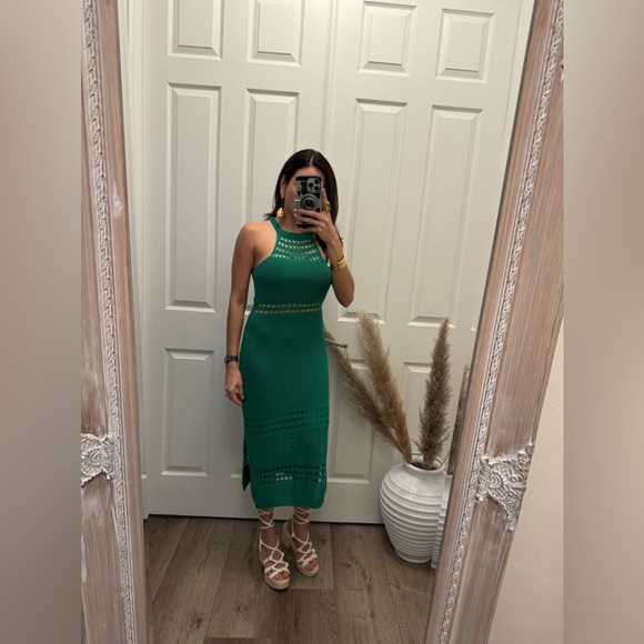 Lulus Green Crochet Midi Dress Small - Picture 6 of 8